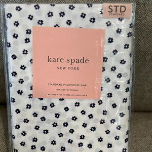 Kate Spade New York Standard Pillowcase Pair | Adorable Navy Flowers on White